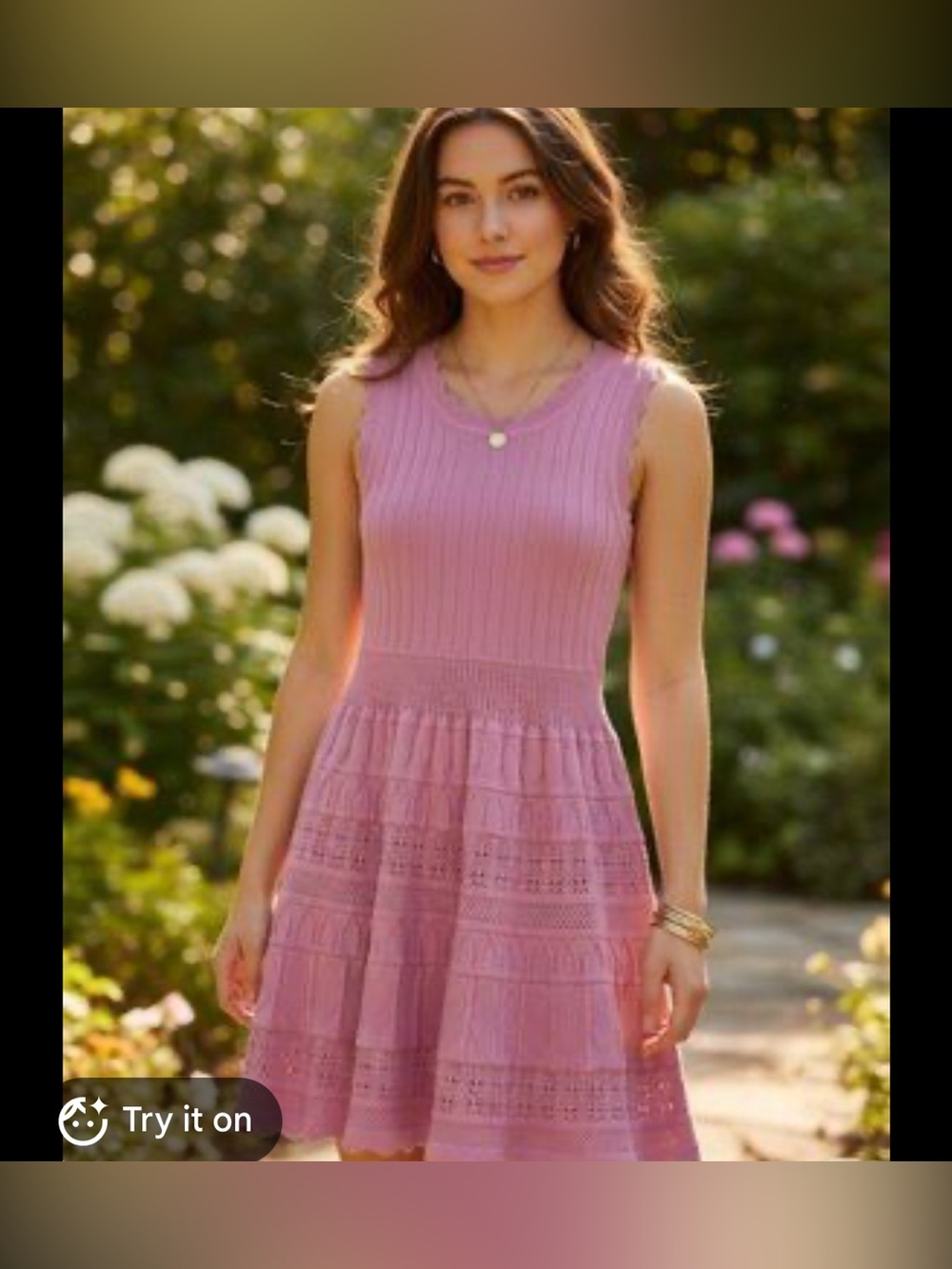 Sleeveless Pink Knit Midi Dress with Tiered Eyelet Skirt | Size Small